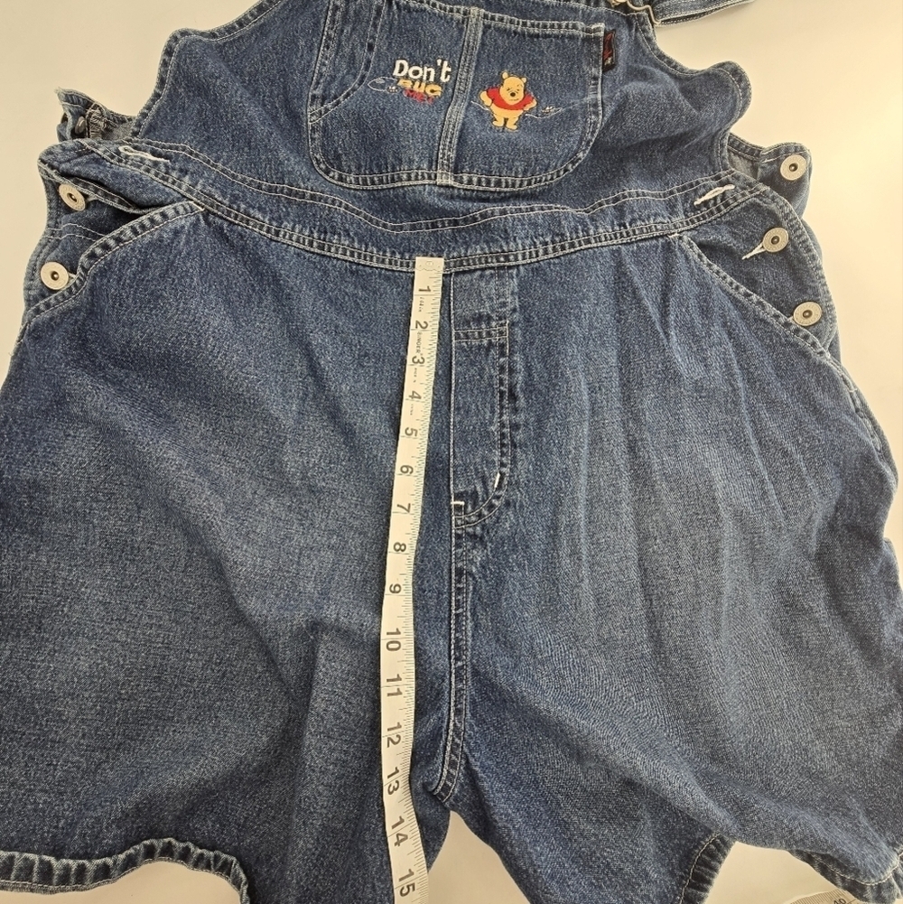 Vintage Disney Y2K Winnie the Pooh “don’t Bug Me” embroidered overall shorts 20W - Picture 9 of 9